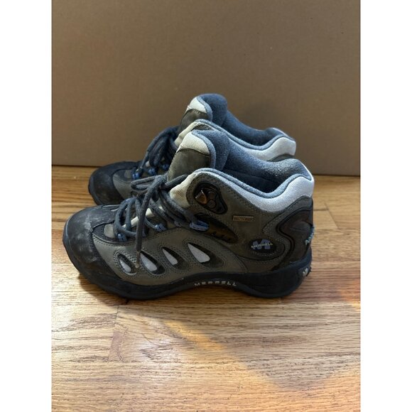 Merrell Kids Size 7.5 Hiking Boots Waterproof Leather & Mesh High Top Gray/Black - Picture 3 of 11